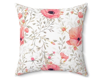 Watercolor Floral Pillow: Spun Polyester Square Throw Pillow
