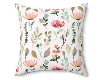 Watercolor Floral Pillow: Spun Polyester Square Pillow