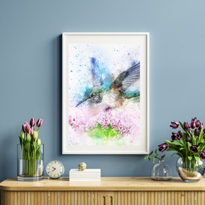 Hummingbird and Wildflowers Art Print: Watercolor Style (Digital Download)