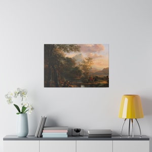 Matte Canvas, Stretched, 0.75&quot;,River Bridge With Mountain Landscape, Wall Art Decor, Boho Art Decor, Country Field Wall Poster, Wall Art.