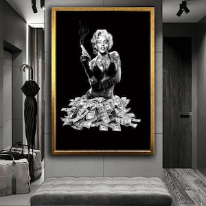 Marilyn Monroe Black and White Canvas Painting, Wall art canvas, Canvas painting, Modern Pop art, famous painting wall decor