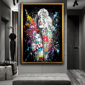 Marilyn monroe graffiti color canvas print wall painting, Wall art canvas, Canvas print, Ready to hang canvas painting, Modern Pop art
