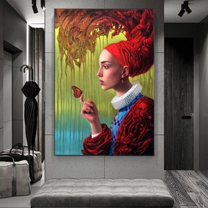 Wall art canvas,  canvas print, butterfly and woman canvas painting, ready to hang wall print, design canvas painting,