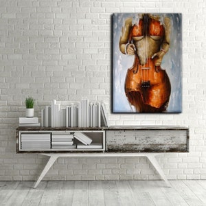 Surrealist violin woman painting design canvas print wall painting, wall canvas, canvas print,  ready to hang canvas painting, home decor,