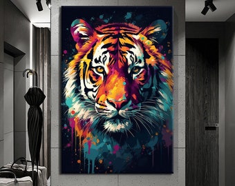 Tijger foto olieverfschilderij canvas muur print schilderij, muur kunst canvas, canvas print, klaar om op te hangen muur print, ontwerp tijger foto,