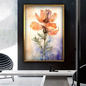 Watercolor flower design canvas print wall decor, Flower wall decor, Design folwer wall art canvas,  Ready to hang canvas painting