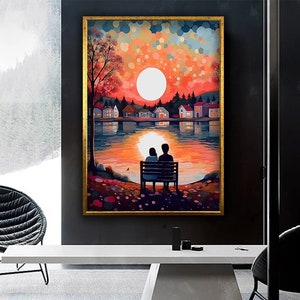 Sunset view and lover couple canvas print wall decor, lover gift canvas, ready to hang canvas print, gift wall decor, home decor