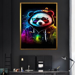 Graffiti Panda, Colorful Panda Canvas print, Modern Animal Paintings, Ready to hang Canvas print Wall Decor