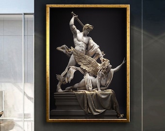 Medusa and Perseus statue canvas print wall decor, Greek mythology, Greek gods modern wall decor, ready to hang canvas, Modern wall dekor