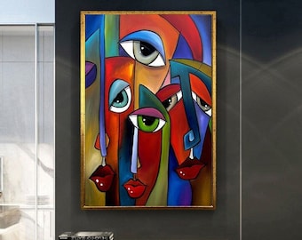 Picasso Style Canvas Print Wall Art, Canvas Modern Wall Art, Colorful Faces Wall Decor, Ready to Hang Canvas Wall Decor