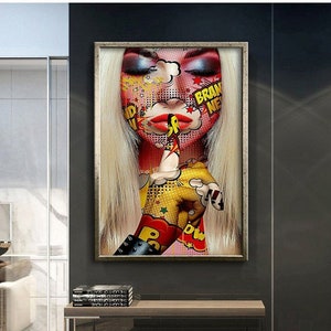 Pop Art woman canvas print wall decor, Ready to hang canvas painting, Modern art canvas print wall decor, Home gifts, Wall art Framed Canvas
