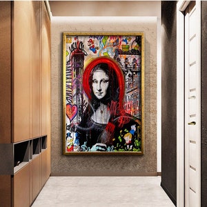 Mona lisa graffiti colorful canvas print wall painting, Wall art canvas, Canvas paintings, Ready to hang canvas painting, Modern Pop art