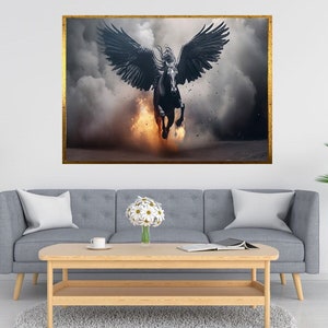Black Pegasus wall Art,  Winged horse canvas print wall decor, Mythological animals, Ready to hang canvas wall decor
