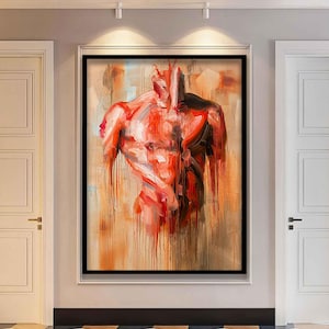 Modern Sexy Man canvas painting wall decoration, Sexy and Muscular Man Modern Design Canvas, Naked Man Wall Decor, ready to hang canvas