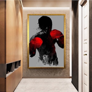 Boxer picture with red boxing gloves canvas print wall decor,  wall art canvas , ready to hang canvas painting, canvas gift, canvas print,