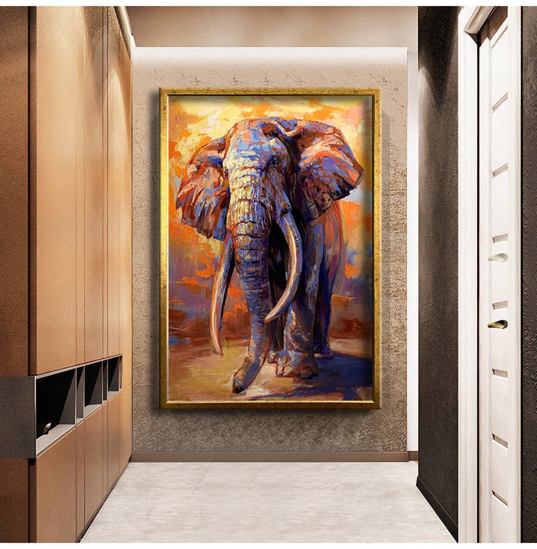Oil Painting Elephant Design Canvas Print Wall Painting, Safari Wall