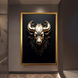 Angry bull poster Canvas painting wall decoration, 3D look printing, Modern design bull poster, ready to hang bull painting, Spanish Bull