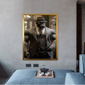 Surrealist design gorilla in suit canvas print wall painting, original design table, wall art canvas , ready to hang canvas painting,