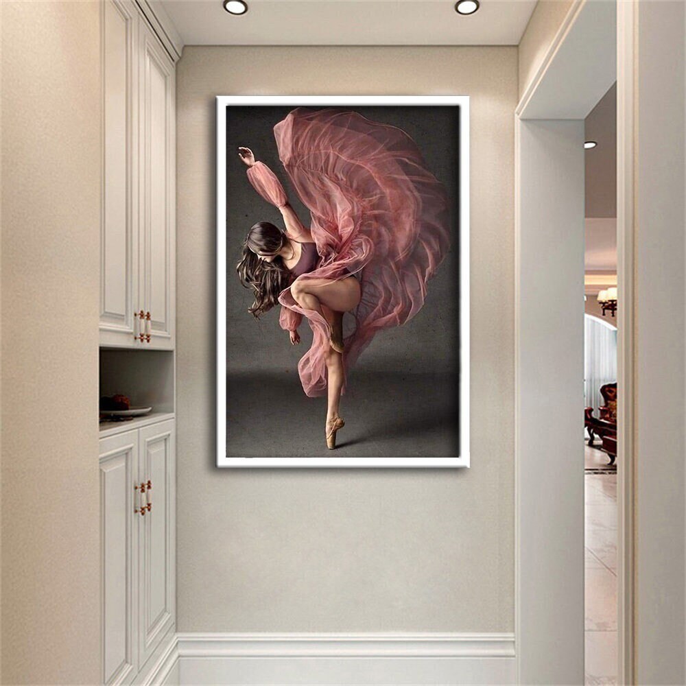 Ballerina canvas wall decor, ballerina in pink dress canvas print, Modern art wall decor, wall art canvas, ready to hang canvas painting