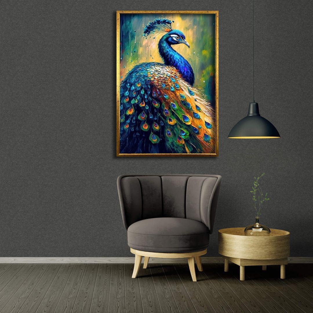 Oil painting peacock canvas print modern wall decor, peacock canvas painting, stylish animal paintings, Framed ready to hang canvas print