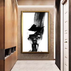 African woman abstract design canvas painting, Black and White wall art canvas, Ready to hang canvas painting, Canvas gift, Canvas print