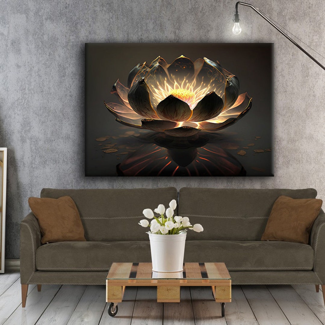 Gold Lotus Flower Canvas Print Wall Painting, Wall Art Canvas, Canvas ...