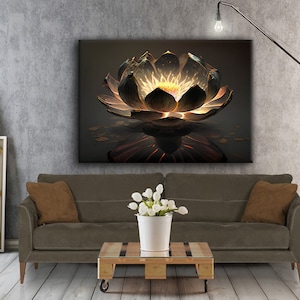 Gold lotus flower canvas print wall painting, wall art canvas, canvas print, Ready to hang canvas painting, modern design wall decor,