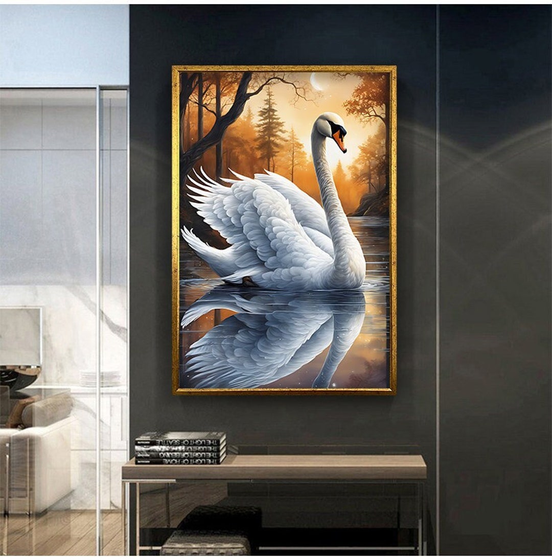 White Swan Canvas Wall Decor. Swan on the Lake Oil Painting Canvas ...