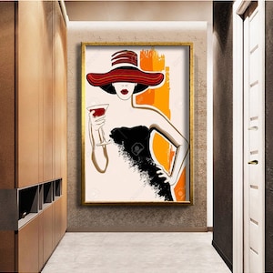 Femme avec impression sur toile de verre, décoration murale, toile d&#39;art mural, peinture sur toile prête à accrocher, cadeau toile, décoration intérieure en toile, cadeau pour la maison neuve