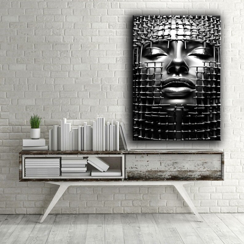 Design Woman Wall Decor Modern Design Black White Canvas Wall Etsy