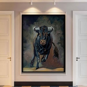 Bull Animal Painting art, Bull Canvas Print Painting, Spanish bull canvas wall decor, modern art, ready to hang canvas painting wall decor