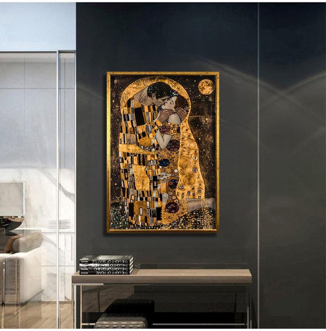 Gustav Klimt the Kiss Canvas Wall Art, Modern Gold Abstract Romantic ...