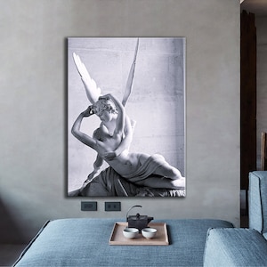 Cupid&#39;s kiss statues canvas print wall decor, Frameless canvas fabric, love goddess wall decor fabric print