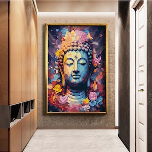 Colorful design buddha statue canvas print wall painting, wall art canvas , ready to hang canvas painting, canvas gift, Buddha canvas print