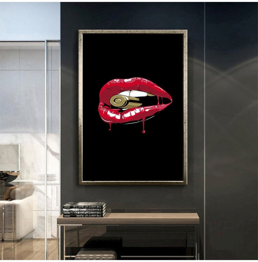 Lead and Red Lips Sexy Canvas Print Wall Decor, Wall Art Canvas, Canvas ...