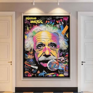 Pop art Albert Einstein Canvas print wall decor, Einstein Poster, Pop Art Poster, Modern Wall Decor, Large Ready to hang framed canvas