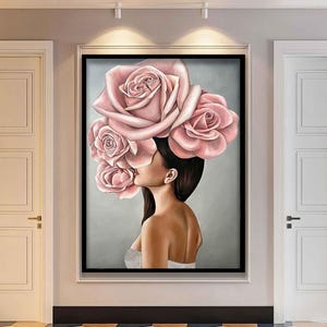 Modern design woman painting, Fashion and women wall decor canvas print, Ready-to-hang framed painting, gift canvas painting