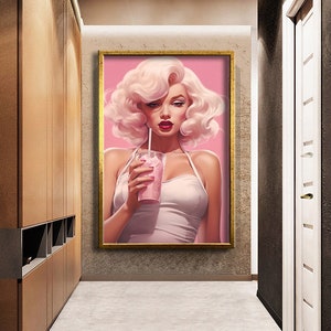 Marilyn monroe pink color  canvas print wall painting, wall art canvas, comic character marilyn monroe, ready to hang canvas painting