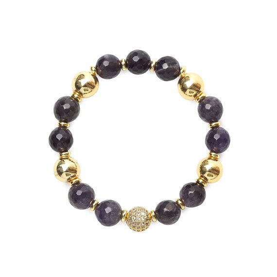 Bracelet Perles D'améthyste 10mm - Lithothérapie (énergie) - Longueur 19-20cm, Sans Fermoir - Neuf