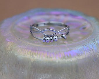 S925 Sterling Silver Beaded Wheel Fidget Spinner Ring, Lucky Adjustable Ring for Women