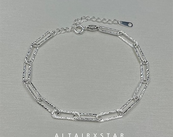Sterling Silver Hammered Paperclip Bracelet – Sparkly Chain Design, Elegant Hammered Finish