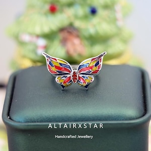 S925 Sterling Silver Painted Butterfly Ring.