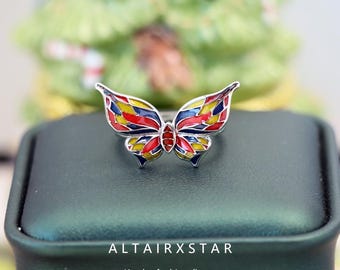 Anillo de mariposa pintado en plata de ley S925.