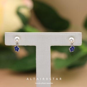 S925 Silver Blue Flower Stud Earrings for Women - Exquisite Ear Ornaments
