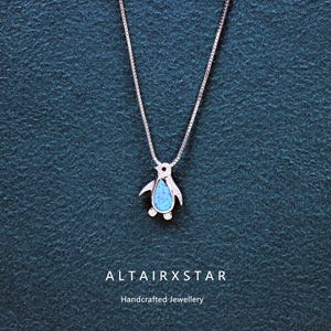 オパールネックレス、スターリングシルバーペンギンネックレス、ブルーオパールペンダントネックレス