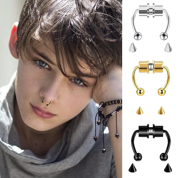 Magnetic Stainless Steel Nose Ring Non Piercing Jewelry Fake Nose Ring Magnetic Septum Nose Rings Clip Hoop for Women Men