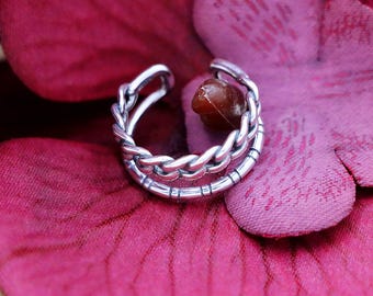 S925 Sterling Silver Vintage Minimalist Geometric Chain Line Open Ring