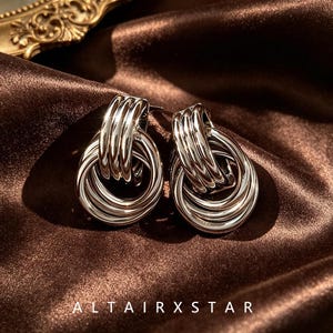 Multi Layer Circle Silver Plated Copper Hoop Earrings Geometric Daily Ear Jewelry For Women