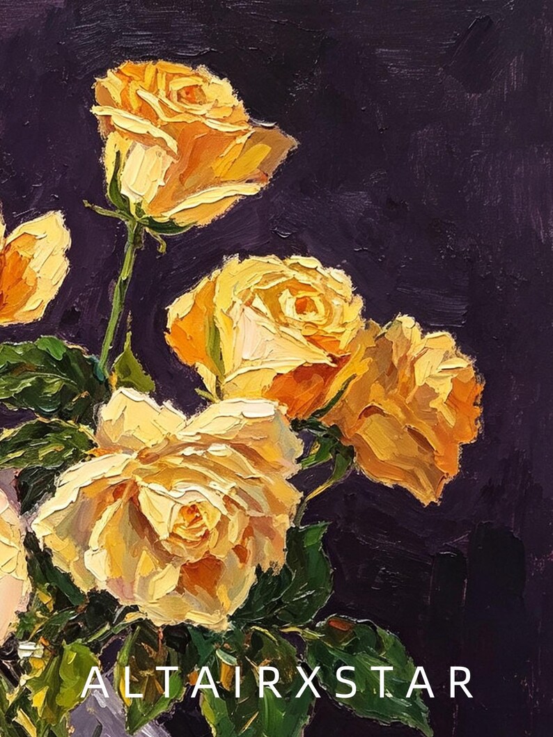 Yellow Roses in Glass Vase Custom Oil Painting From Photo, Gift for ...