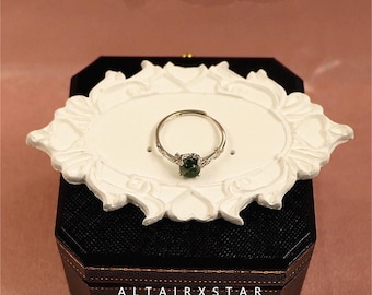 Oval Moss Agate Engagement Ring - S925 Silver Leaf Vine, Nature Inspired